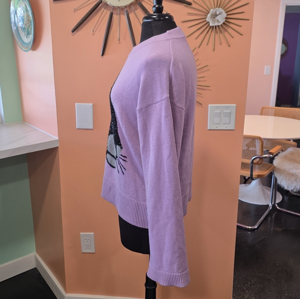 Kate Spade ♠️ Wool Lavender Panther Sweater. Sz Large - Picture 6 of 15